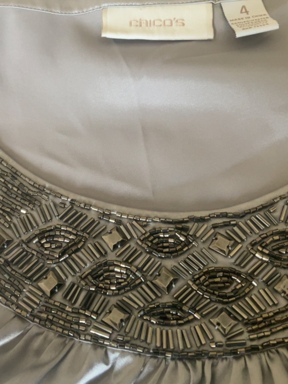 chicos size 4 XXL 20/22 Tank Top Embellished In Silver pewter Grey StunningM